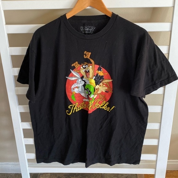 Looney Tunes "That's All Folks" Black Short Sleeve T Shirt Size XL - Picture 1 of 4